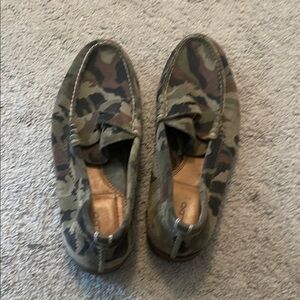 Aldo Green and Brown Camouflage Slip-On Loafers